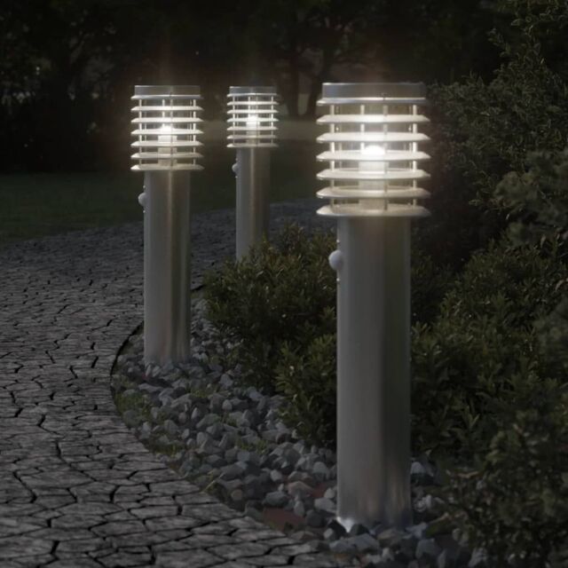 Berkfield Home Outdoor Floor Lamps with Sensors 3pcs Silver 60 cm Stainless Steel - image 1