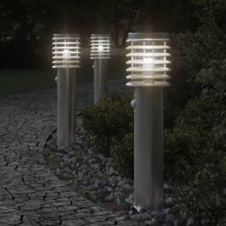 Berkfield Home Outdoor Floor Lamps with Sensors 3pcs Silver 60 cm Stainless Steel - thumbnail 1