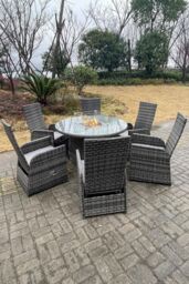 Fimous PE Rattan Gas Fire Pit Round Table Gas Heater Table & Adjustable Chair Set 6 Seat in Dark Grey - thumbnail 6