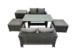 Fimous 6 Seater Outdoor Table Double Seat Sofa Side Table 2 Big Stools Set in Dark Grey - thumbnail 2