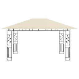 Berkfield Home Gazebo with Mosquito Net&LED String Lights 4x3x2.73 m Cream in Beige - thumbnail 7