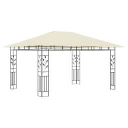 Berkfield Home Gazebo with Mosquito Net&LED String Lights 4x3x2.73 m Cream in Beige - thumbnail 5