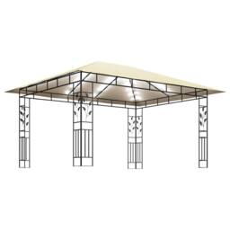 Berkfield Home Gazebo with Mosquito Net&LED String Lights 4x3x2.73 m Cream in Beige - thumbnail 4