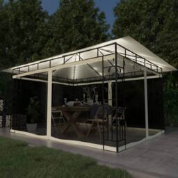 Berkfield Home Gazebo with Mosquito Net&LED String Lights 4x3x2.73 m Cream in Beige - thumbnail 2