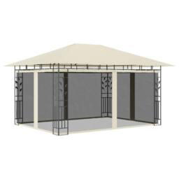 Berkfield Home Gazebo with Mosquito Net&LED String Lights 4x3x2.73 m Cream in Beige - thumbnail 3