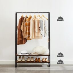 VASAGLE Heavy Duty Clothes Rail 2 Shelf Steel Frame 6 S Hooks in Brown - thumbnail 4