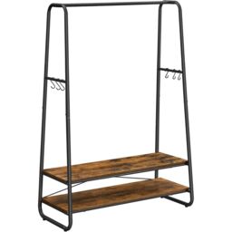 VASAGLE Heavy Duty Clothes Rail 2 Shelf Steel Frame 6 S Hooks in Brown - thumbnail 8