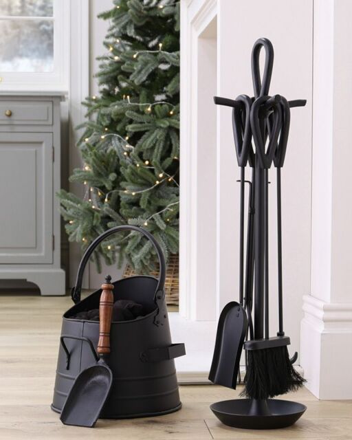 Dibor Contemporary Black Fireside 4pc Freestanding Companion Set with Coal Bucket & Shovel - image 1