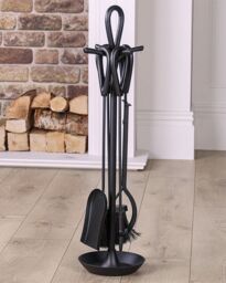 Dibor Contemporary Black Fireside 4pc Freestanding Companion Set with Coal Bucket & Shovel - thumbnail 3