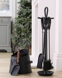Dibor Contemporary Black Fireside 4pc Freestanding Companion Set with Coal Bucket & Shovel - thumbnail 1