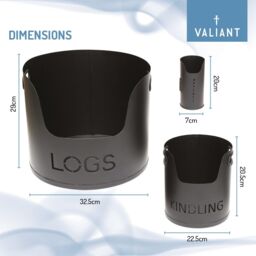 Valiant Fireside Log Storage Set - For Logs, Kindling & Matches - Satin Finish - 3 Piece Set in Black - thumbnail 6