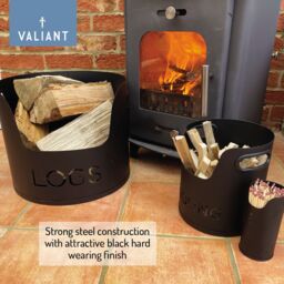 Valiant Fireside Log Storage Set - For Logs, Kindling & Matches - Satin Finish - 3 Piece Set in Black - thumbnail 3