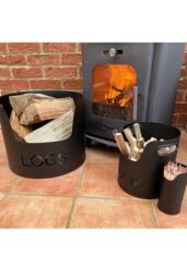 Valiant Fireside Log Storage Set - For Logs, Kindling & Matches - Satin Finish - 3 Piece Set in Black - thumbnail 2
