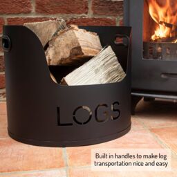 Valiant Fireside Log Storage Set - For Logs, Kindling & Matches - Satin Finish - 3 Piece Set in Black - thumbnail 5