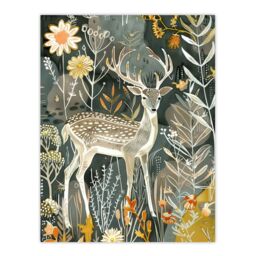 "Artery8 Deer in Autumn Forest Wildflowers Animal Folk Art Wall Art Print - Size: W24"" x H32""" - thumbnail 1