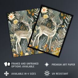 "Artery8 Deer in Autumn Forest Wildflowers Animal Folk Art Wall Art Print - Size: W24"" x H32""" - thumbnail 2