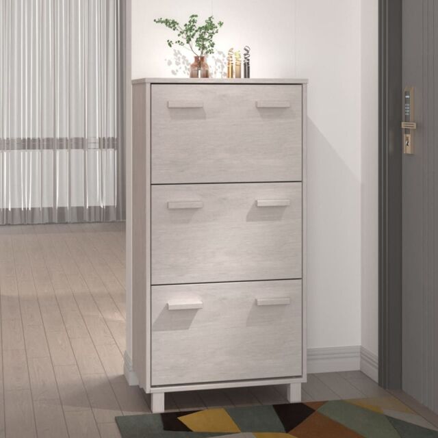 Berkfield Home Shoe Cabinet HAMAR White 59.5x35x117 cm Solid Wood Pine - image 1