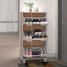 Berkfield Home Shoe Cabinet HAMAR White 59.5x35x117 cm Solid Wood Pine - thumbnail 6