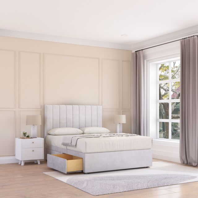 "Sloomy Kansas Divan Bed Base No Drawers & 26"" Struts Headboard in Silver - Size: Double" - image 1