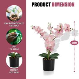 Kelvenix 60cm Artificial Plant Fake Silk Orchid Flower in Pink - Size: 0.6m2 - thumbnail 2