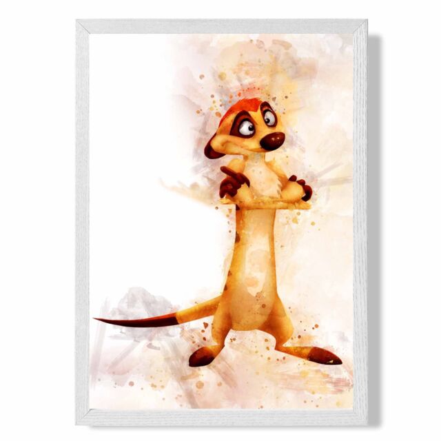 ARTZE Timon Watercolour Lion King Framed Print SIZE: A2 with White Frame in Orange - Size: A4 - image 1