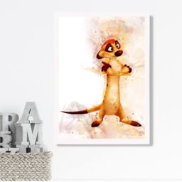 ARTZE Timon Watercolour Lion King Framed Print SIZE: A2 with White Frame in Orange - Size: A4 - thumbnail 2