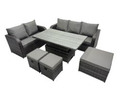 Fimous Rattan Garden Furniture Dining Set 8-seater with 3 Footstools in Dark Grey - thumbnail 2