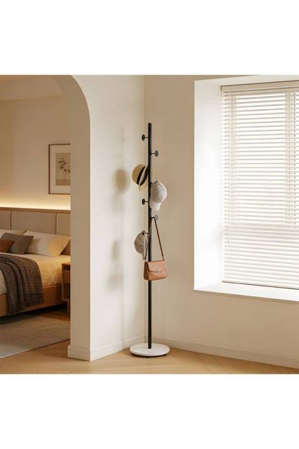 Living and Home 170cm Freestanding Coat Rack with 8 Hooks, Marble Base in Jet Black - image 1