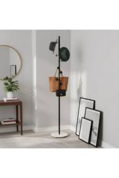 Living and Home 170cm Freestanding Coat Rack with 8 Hooks, Marble Base in Jet Black - thumbnail 5