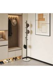 Living and Home 170cm Freestanding Coat Rack with 8 Hooks, Marble Base in Jet Black - thumbnail 8