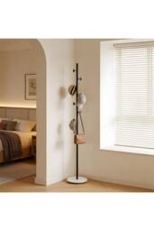 Living and Home 170cm Freestanding Coat Rack with 8 Hooks, Marble Base in Jet Black - thumbnail 1