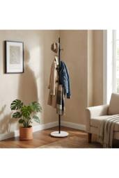 Living and Home 170cm Freestanding Coat Rack with 8 Hooks, Marble Base in Jet Black - thumbnail 6