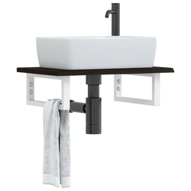 Berkfield Home Basin Shelf Wall Mounted Steel & Solid Wood Oak in Brown - image 1
