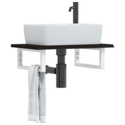 Berkfield Home Basin Shelf Wall Mounted Steel & Solid Wood Oak in Brown