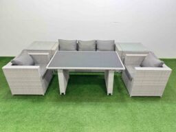Fimous Patio Garden Furniture Sets with Dining Table 2 Side Tables in Light Grey - thumbnail 1