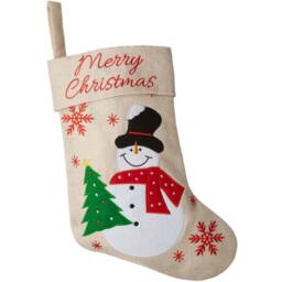 tectake Christmas Stocking - With Snowman Graphic, Hanging Loop & Large Capacity in Beige