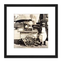 Artery8 Hot Dog Stand West Street Manhattan Old Photo 8X8 Inch Square Wooden Framed Wall Art Print Picture with Mount in Black - thumbnail 1