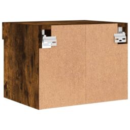 Berkfield Home Bedside Cabinet with LED Lights Wall-mounted Smoked Oak in Brown - thumbnail 9