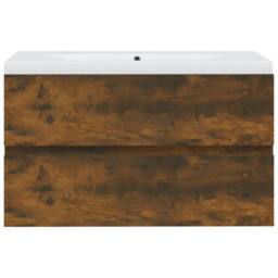 Berkfield Home Sink Cabinet with Built-in Basin Smoked Oak Engineered Wood in Brown - thumbnail 3