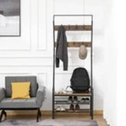 EONLION Brown Industrial Coat Rack Stand with 8 Hooks Storage Cabinet - thumbnail 4