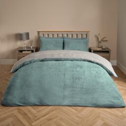 OHS Reversible Teddy Duvet Cover with Pillowcase in Duck Egg Blue - Size: Single - thumbnail 1
