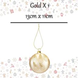 VFM e-Store Christmas Hanging Glass Bauble Decoration 13cm x 11cm Gold X 1 - Size: 13 cm x 11 cm - thumbnail 2