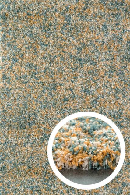 Kukoon Super Soft Mottled Tonal Teal Blue & Ochre Shaggy Living Room Area Rugs - Size: 80 cm x 150 cm