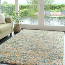 Kukoon Super Soft Mottled Tonal Teal Blue & Ochre Shaggy Living Room Area Rugs - Size: 80 cm x 150 cm - thumbnail 4