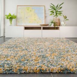 Kukoon Super Soft Mottled Tonal Teal Blue & Ochre Shaggy Living Room Area Rugs - Size: 80 cm x 150 cm - thumbnail 3