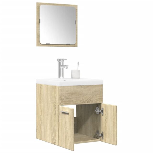 Berkfield Home 3 Piece Bathroom Furniture Set Sonoma Oak Engineered Wood in Brown - image 1