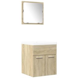 Berkfield Home 3 Piece Bathroom Furniture Set Sonoma Oak Engineered Wood in Brown - thumbnail 2