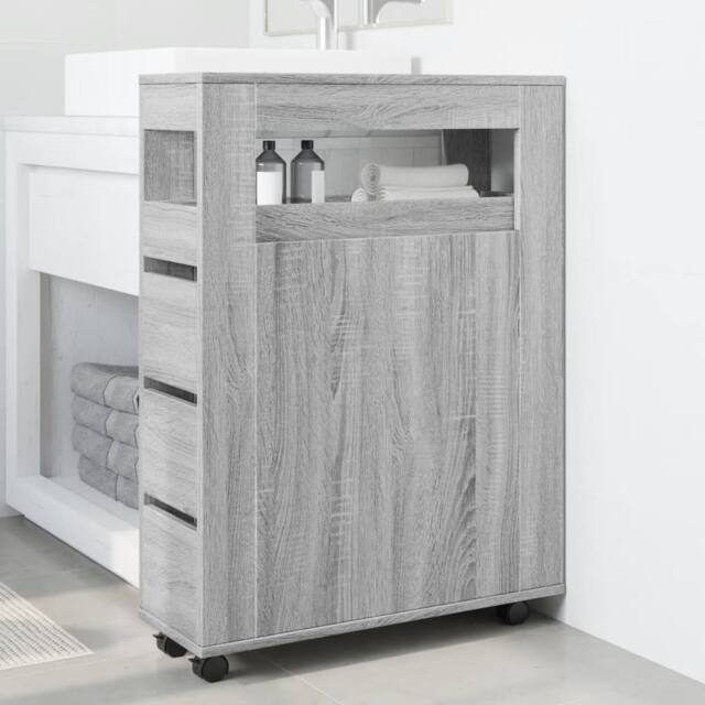 Berkfield Home Narrow Bathroom Cabinet with Wheels Grey Sonoma Engineered Wood - image 1