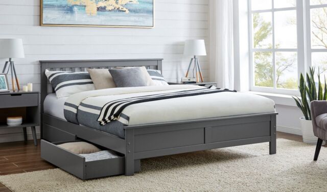 FurnitureboxUK Azure Modern White Solid Pine King Bed + 4 Drawers in Grey - Size: Double - image 1