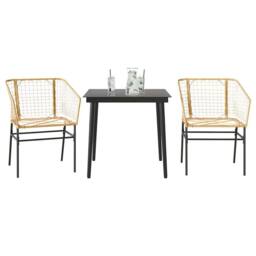 Berkfield Home Beautiful 3 Piece Garden Dining Set Brown Poly Rattan Glass - thumbnail 3